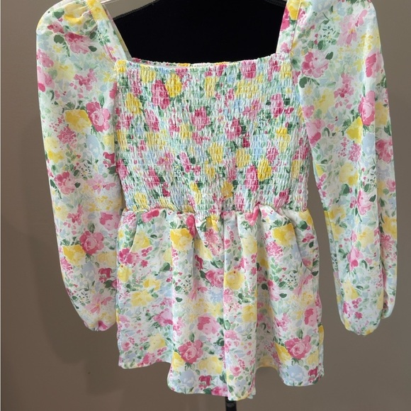 Girls JANIE & JACK The Emma smocked floral chiffon romper- Size 8. - Picture 6 of 12